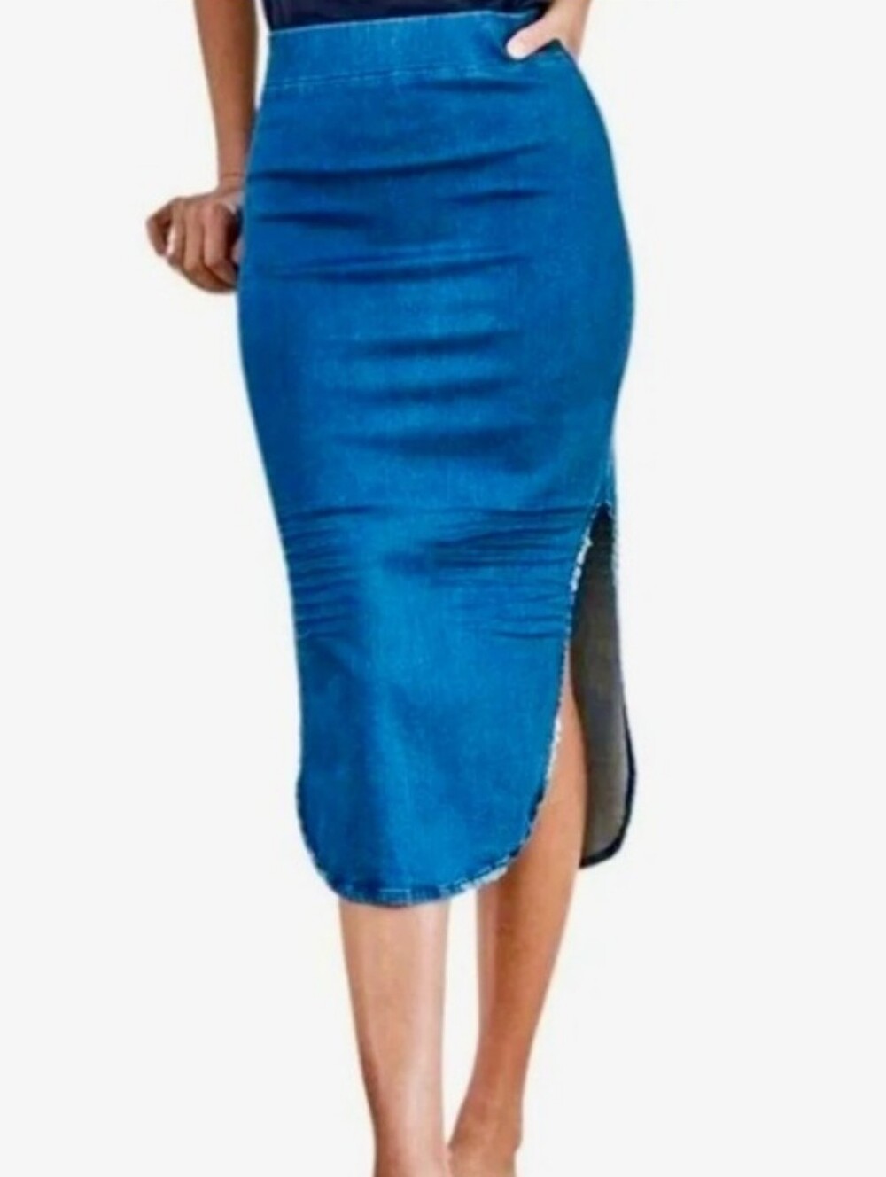 💥Frank & Eileen Donegal Italian Performance Denim Stretch Midi Skirt Size 6